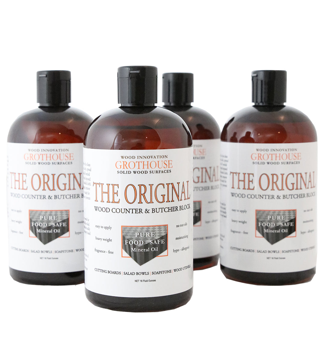 Grothouse Original Oil™ | Butcher Block Oil | Wood Countertop | Cutting Board Oil | 4 Bottles